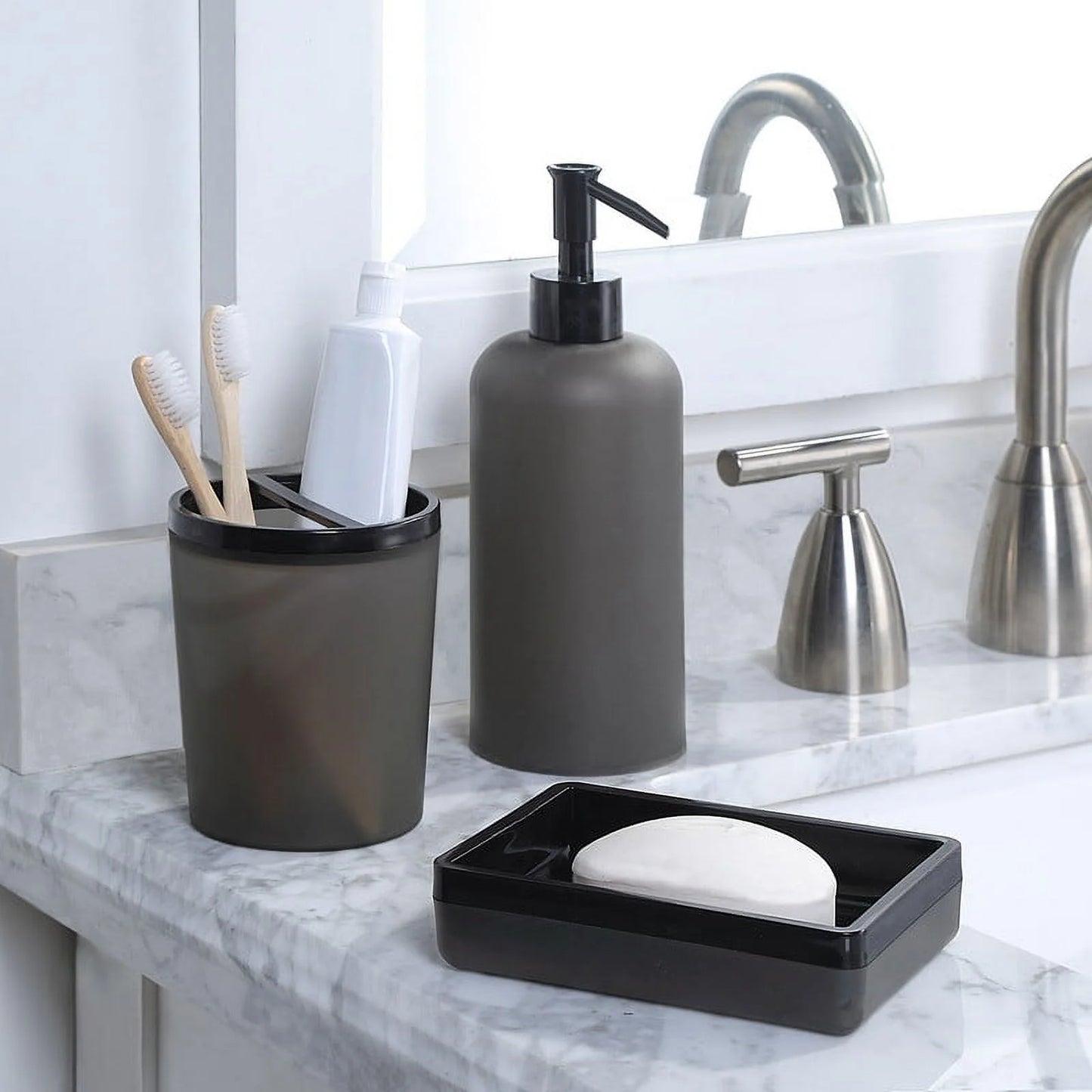 Frosted Black Plastic Toothbrush Holder