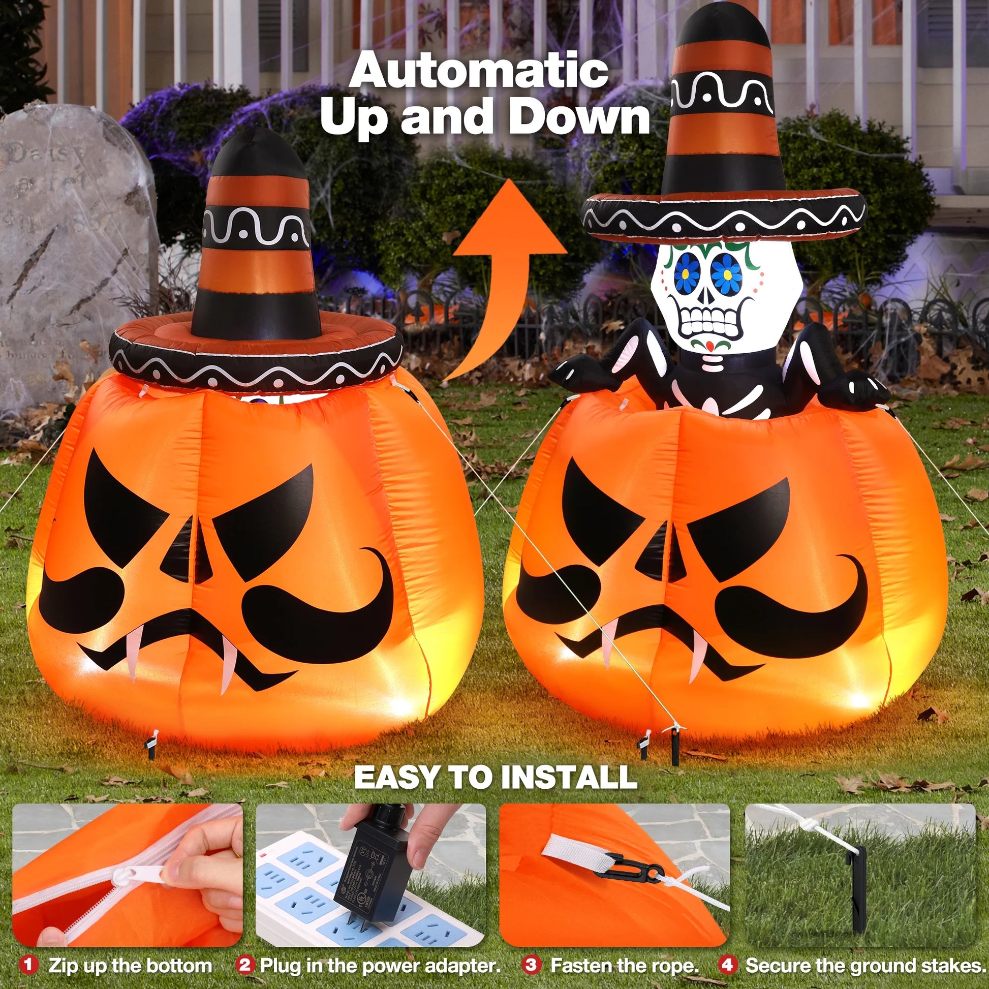 6FT Halloween Inflatables Pumpkin, Halloween Yard Inflatables Blow up Inflatables for Outdoor Indoor Garden Lawn, Halloween Decorations Outdoor