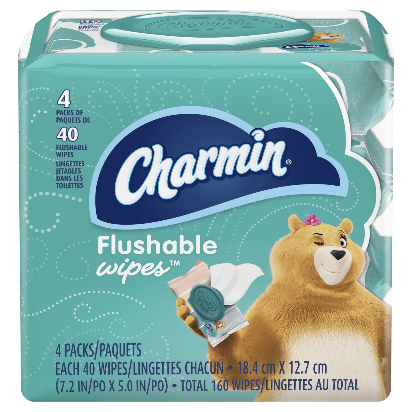 Flushable Wipes, 4 Packs, 40 Wipes per Pack, 160 Total Wipes