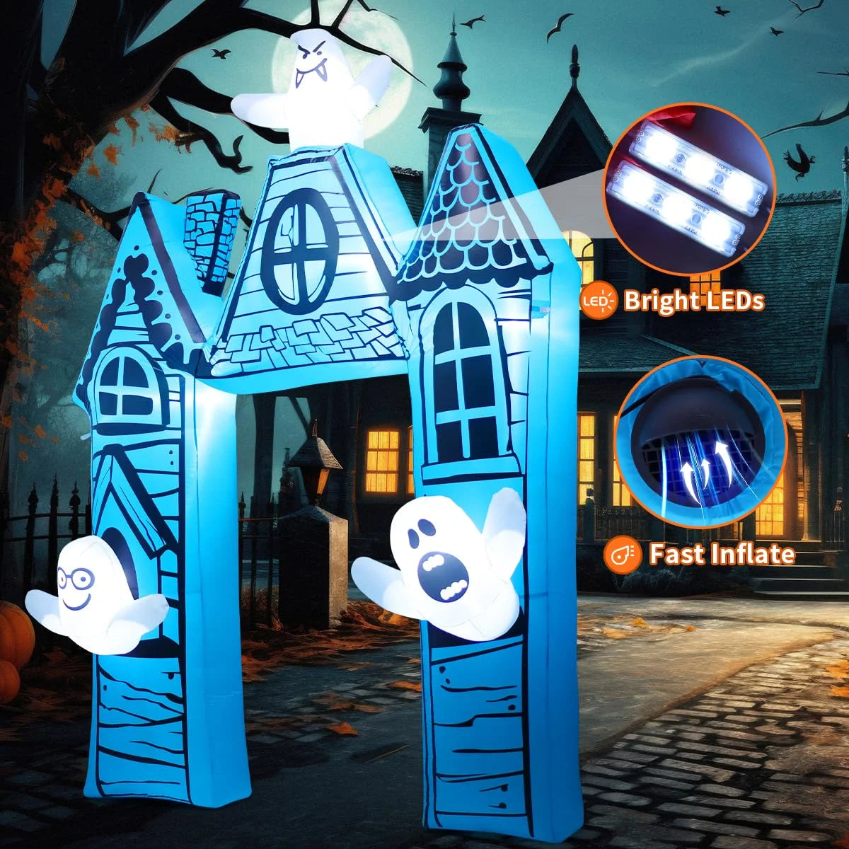 Halloween Inflatable 11.8 FT Castle Archway with Ghost, Halloween Inflatable Archway Inflatable Halloween Arch with LED Lights, Funny Halloween Decorations for Halloween/Holiday/Party