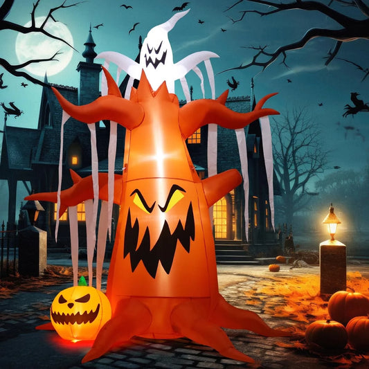 Halloween Inflatable 9.8 FT Halloween Tree Inflatable, Inflatable Halloween Tree Halloween Blow up Ghost Tree with Built-In Lights, Outdoor Halloween Decorations Clearance for Halloween/Holiday