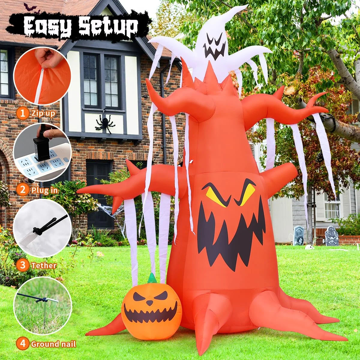 Halloween Inflatable 9.8 FT Halloween Tree Inflatable, Inflatable Halloween Tree Halloween Blow up Ghost Tree with Built-In Lights, Outdoor Halloween Decorations Clearance for Halloween/Holiday