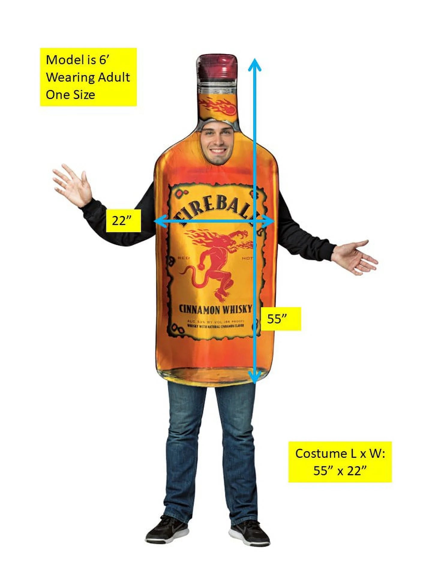 Fireball Bottle Halloween Costume Men's and Women's Adult One Size, Orange