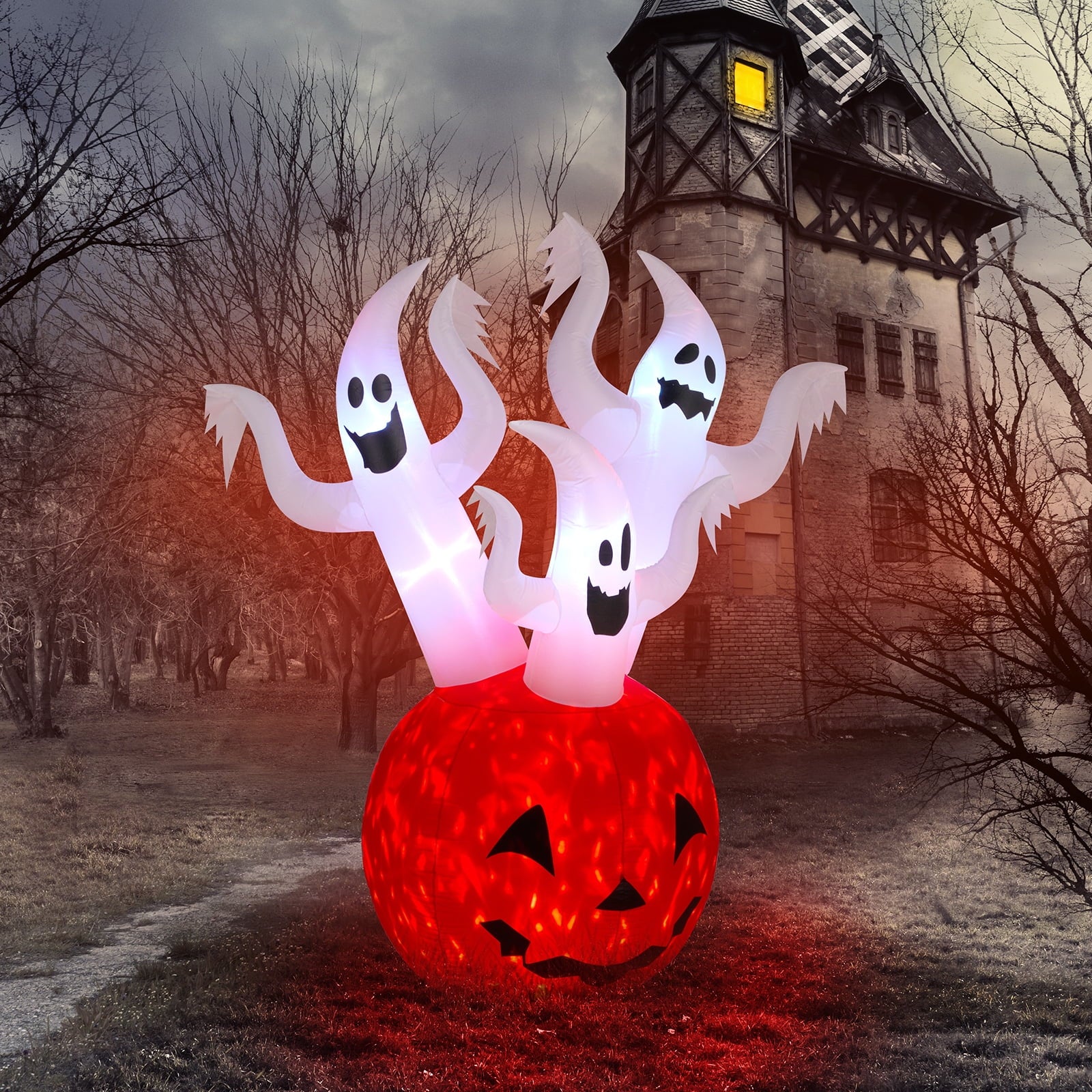 6 FT Halloween Inflatables Pumpkin Ghost Outdoor Halloween Decoration