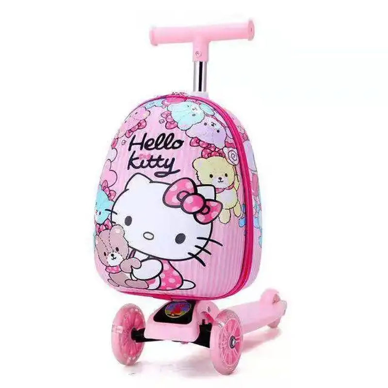 Sanrioed Hello Kitty 15 Inches Suitcase Child Scooter Glowing Wheel Anime Kawaii Cartoon KT Zipper Trolley Case Travel Boarding