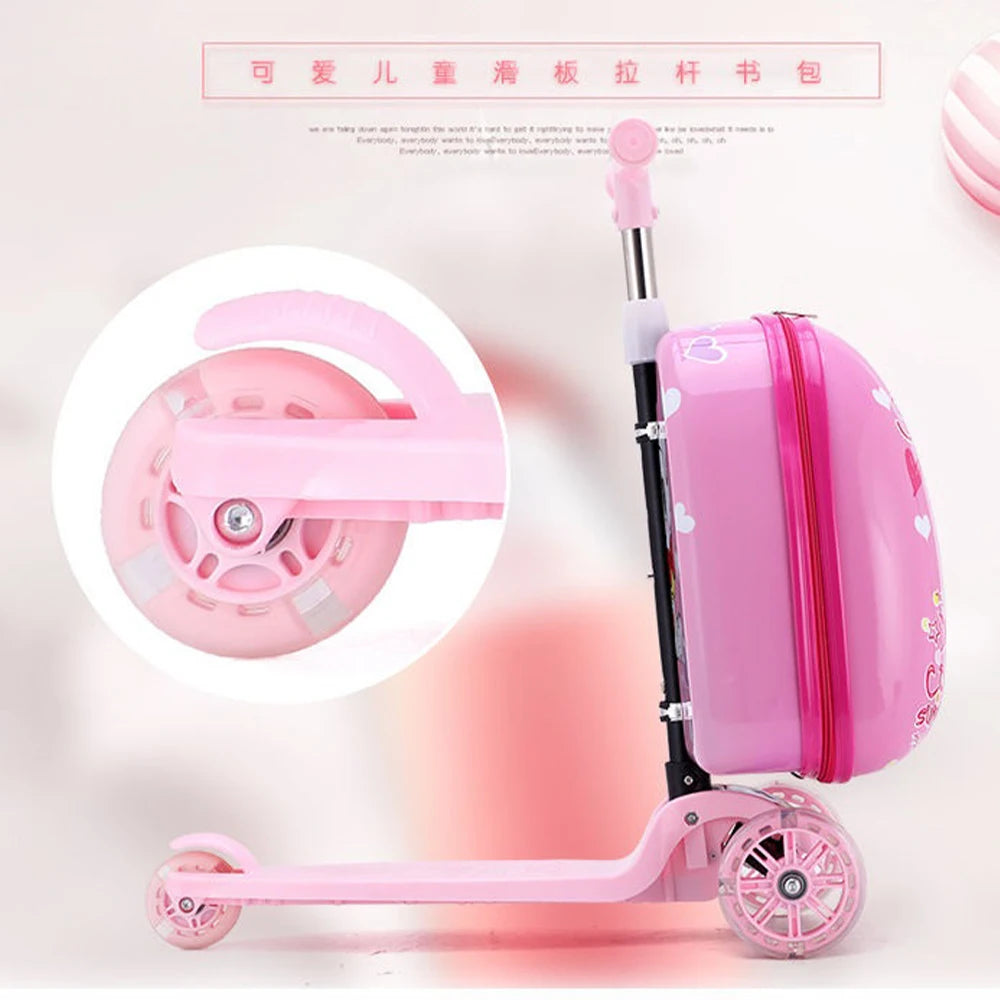 Sanrioed Hello Kitty 15 Inches Suitcase Child Scooter Glowing Wheel Anime Kawaii Cartoon KT Zipper Trolley Case Travel Boarding