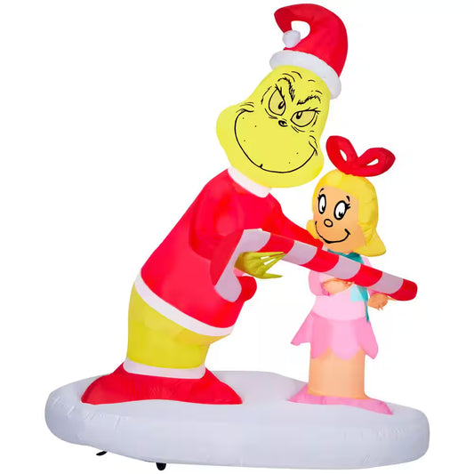 5.5 Ft. H X 3 Ft. W X 4 Ft. L LED Lighted Christmas Inflatable Airblown-Grinch Passing Out Candy Canes to Cindy Lou-Lg