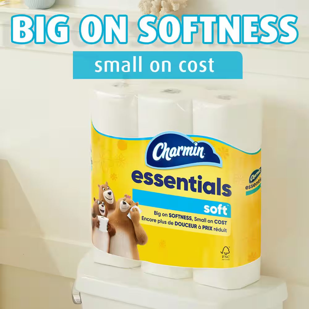 Essentials Soft Toilet Paper Rolls (12 Mega Rolls)