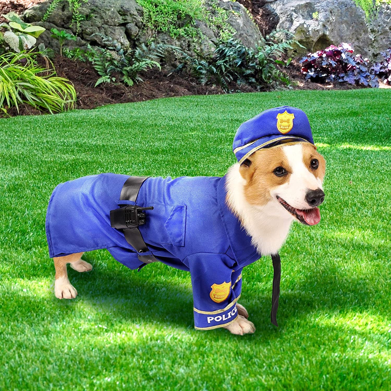 Halloween Dog Pet Police Costume Shirt with Belt, Handcuffs, Walkie Talkie for Halloween Dress-Up Party, Role Play, Carnival Cosplay, Holiday Decorations Clothes (Medium)