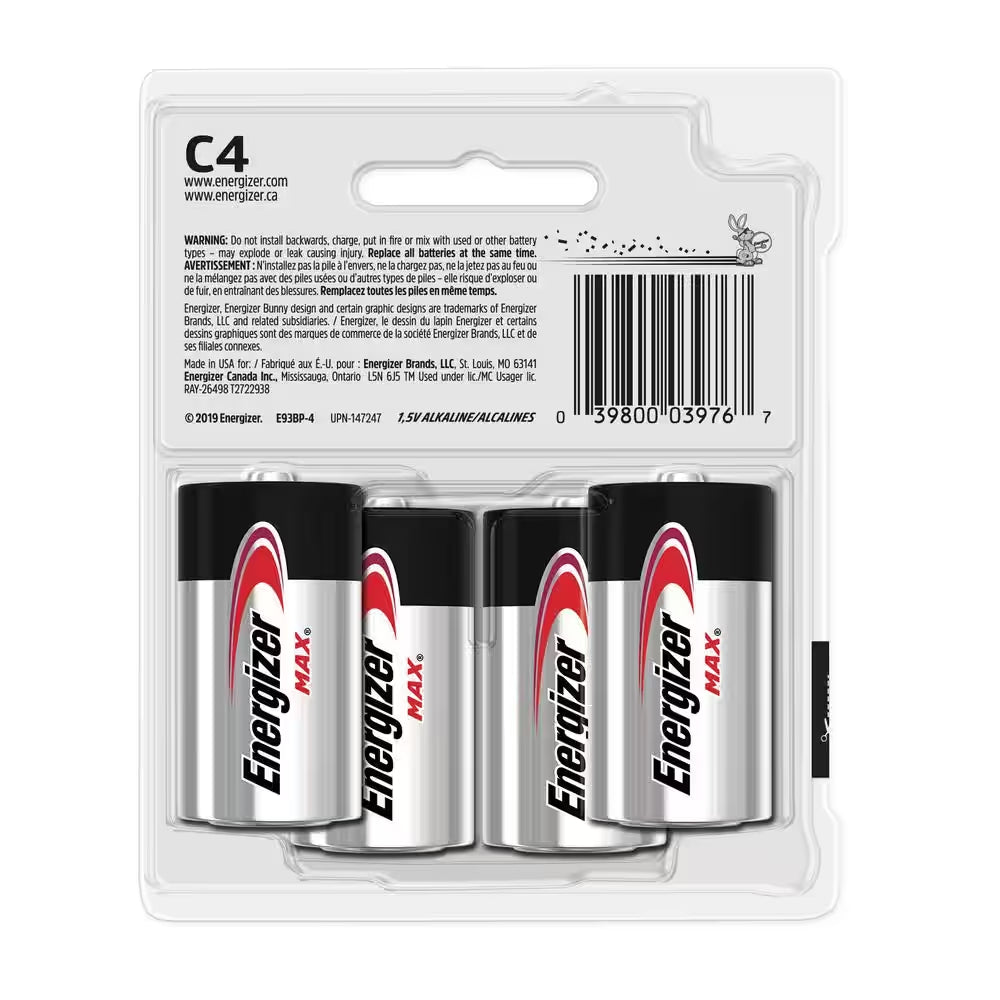 MAX C Batteries (4-Pack), C Cell Alkaline Batteries