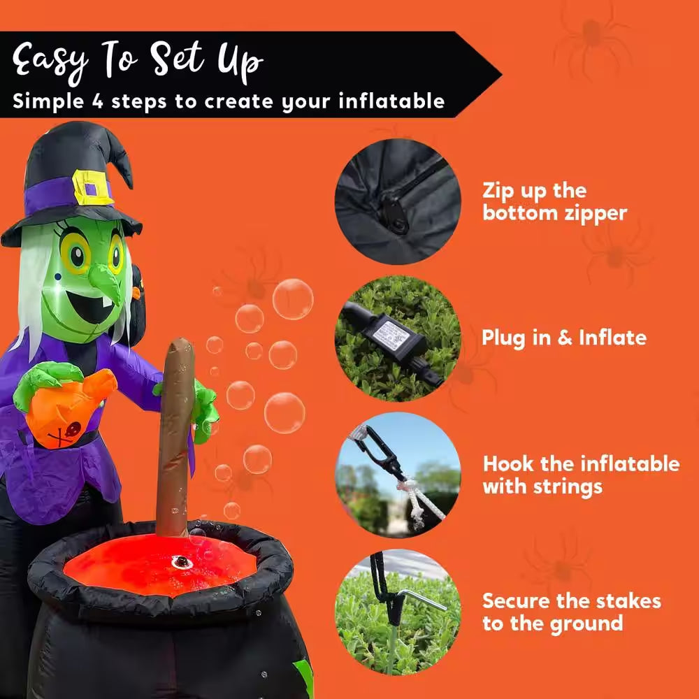 6 Ft. Multi-Color Halloween Inflatable Witch Made of Polyester