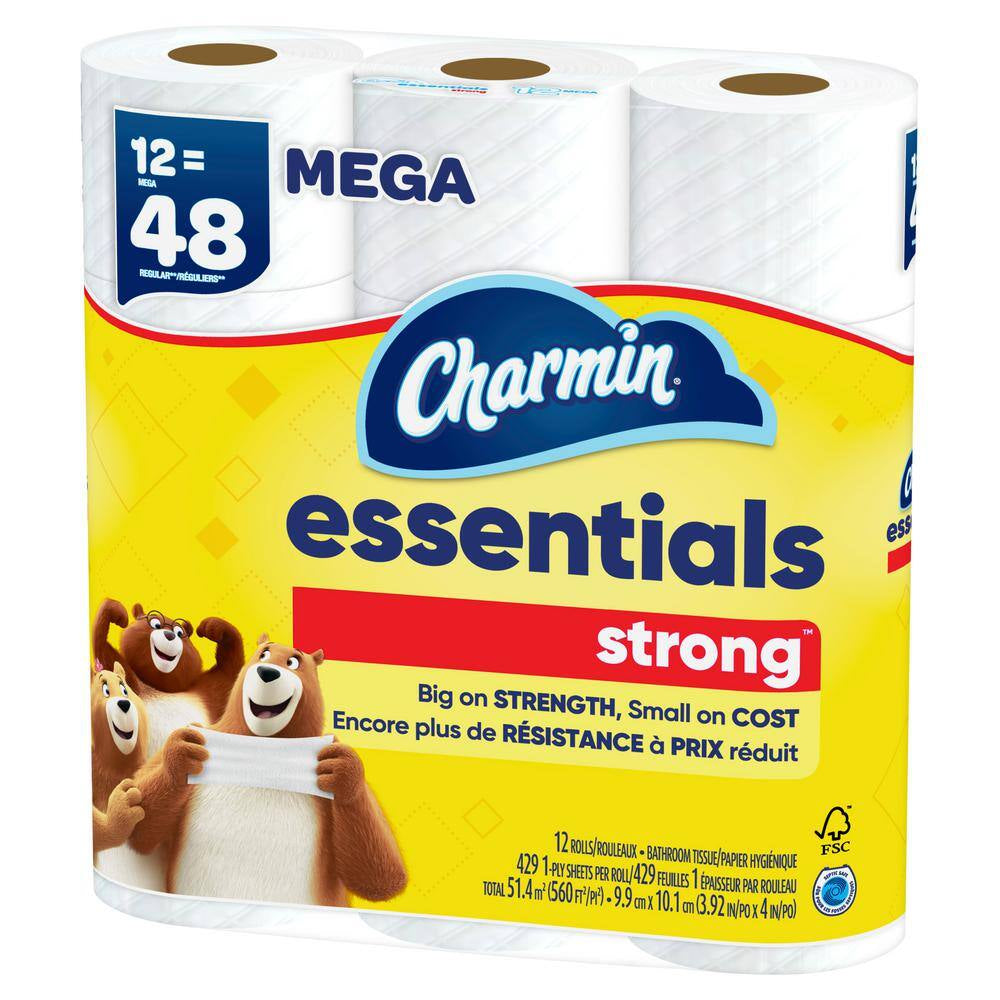 Essentials Strong Toilet Paper Rolls (12 Mega Rolls)