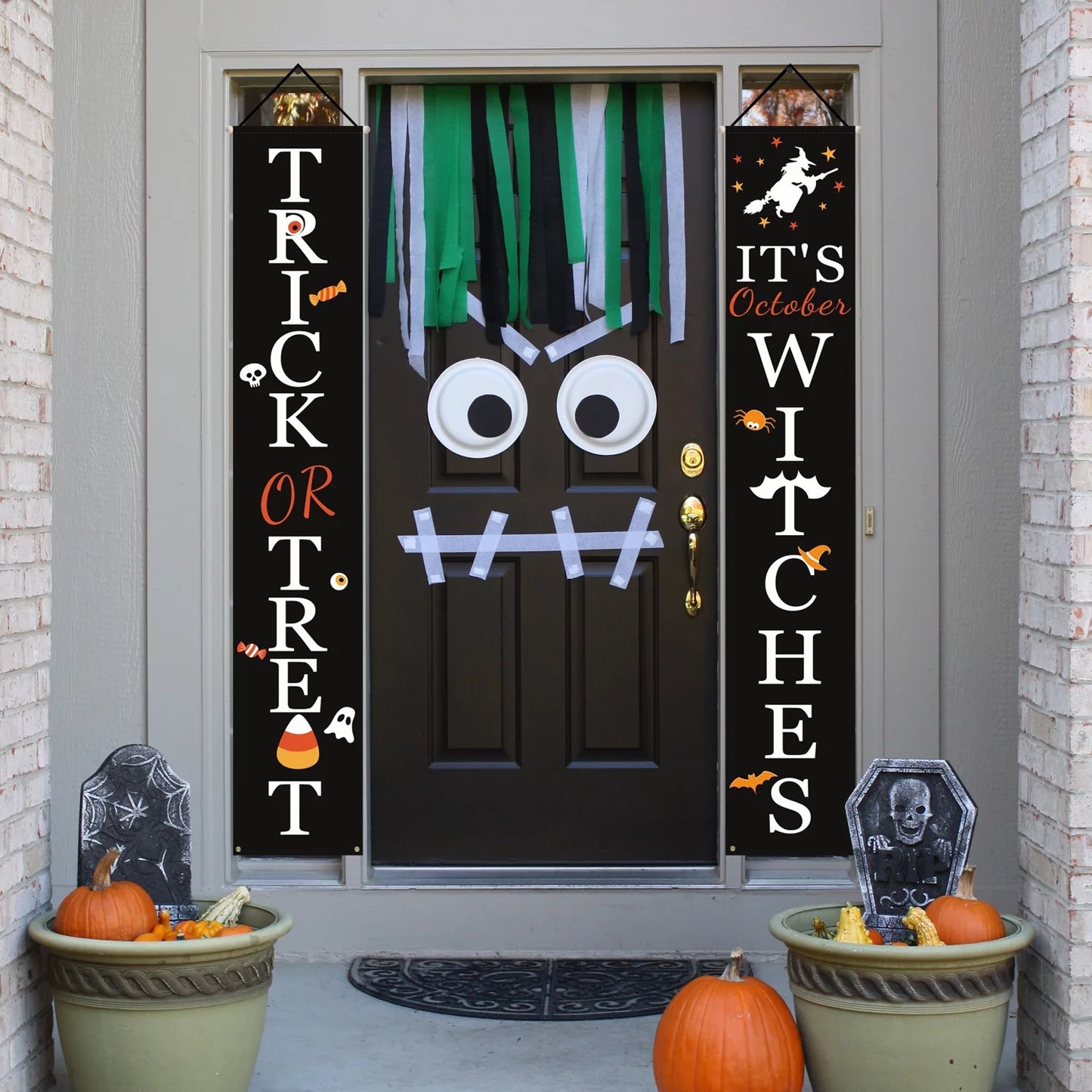 Halloween Decorations, Halloween Banners, Trick or Treat & It's October Witches Hanging Signs for Front Porch Decor, Home Indoor P