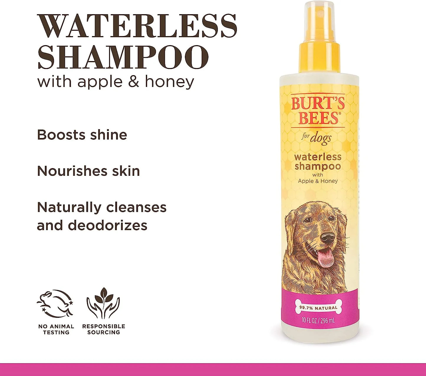 Natural Pet Care Waterless Dog Shampoo Spray with Apple and Honey, 10 Oz.