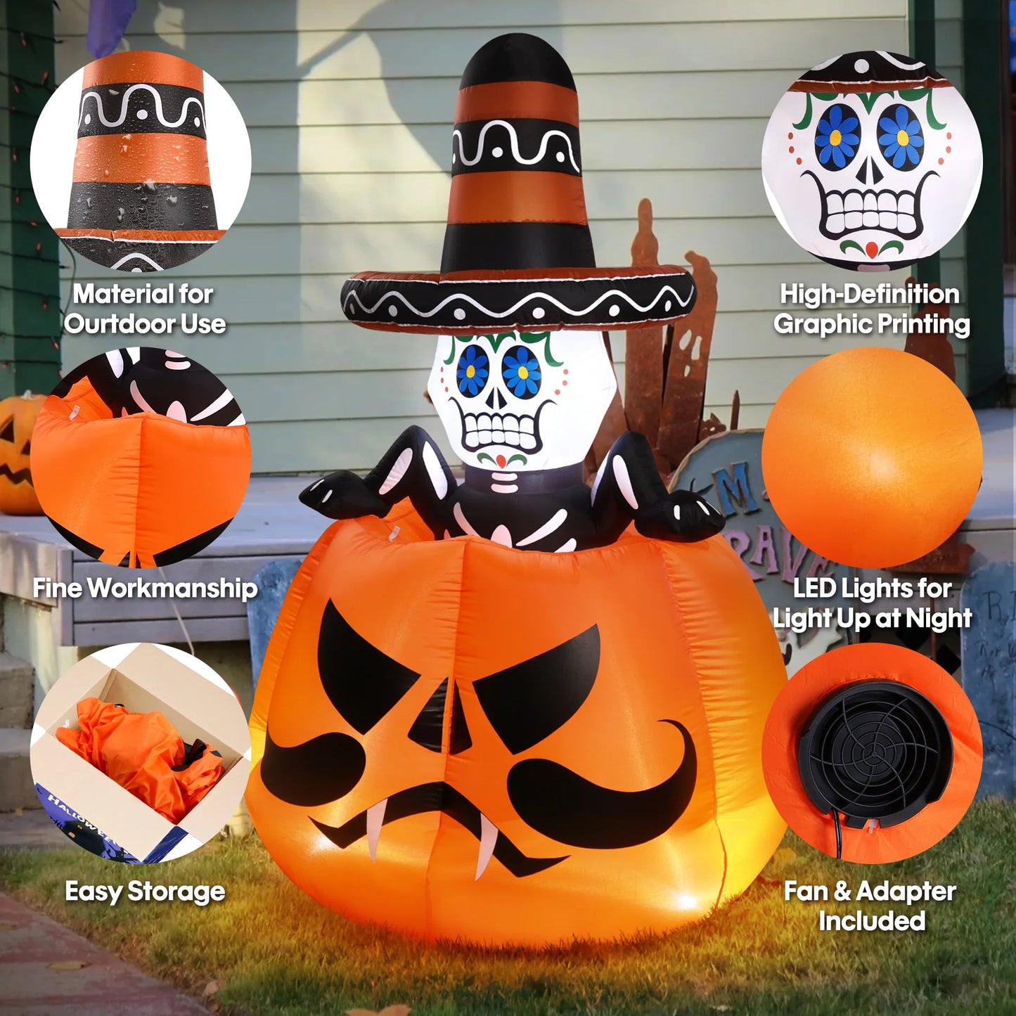 6FT Halloween Inflatables Pumpkin, Halloween Yard Inflatables Blow up Inflatables for Outdoor Indoor Garden Lawn, Halloween Decorations Outdoor