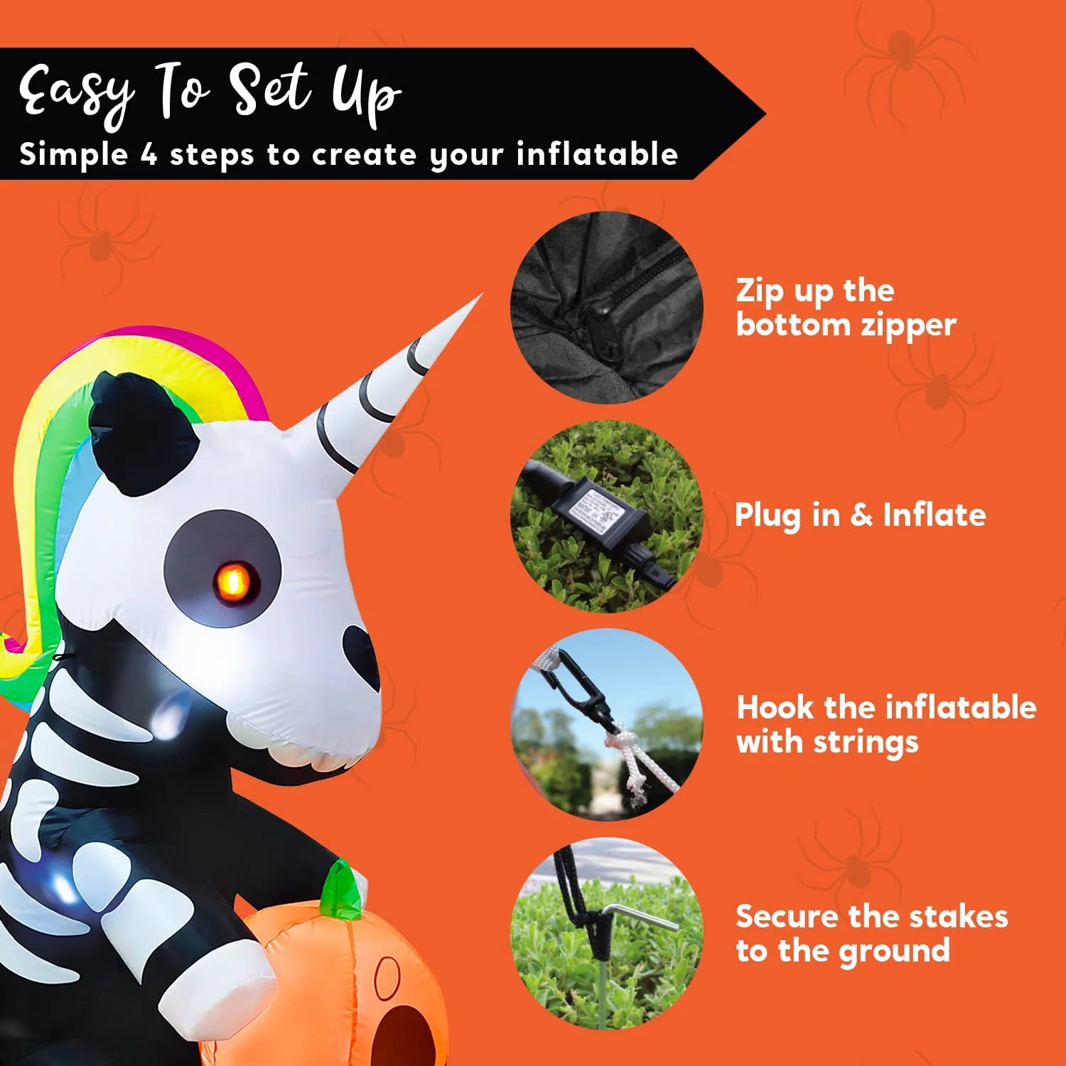 5 Ft Halloween Inflatable Sitting Skeleton Unicorn with Build-In Leds,Halloween Blow up Yard Decorations Outdoor Decorations