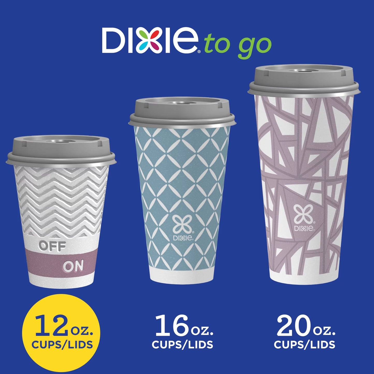 to Go Disposable Paper Cups with Lids, 12 Oz, 20 Count, Multicolor, Insulated, Non-Slip Grip