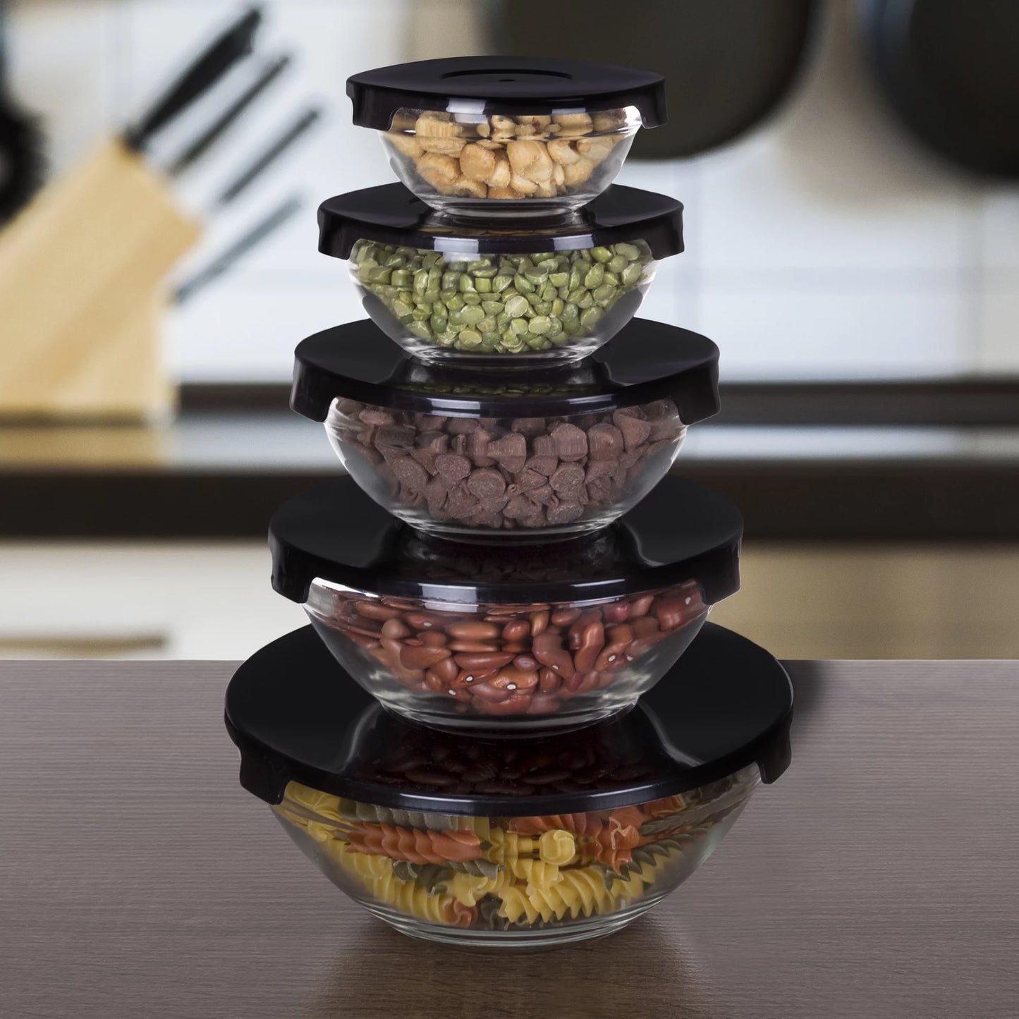 Glass Food Storage Containers with Snap Lids- 10 Piece Set by  (Black)