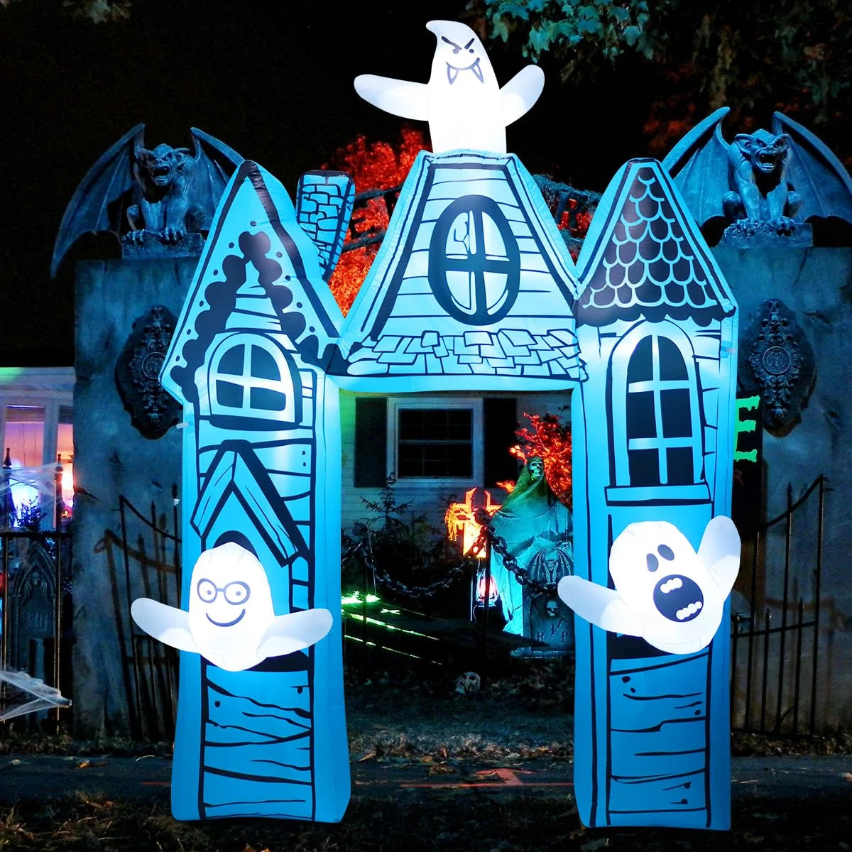 Halloween Inflatable 11.8 FT Castle Archway with Ghost, Halloween Inflatable Archway Inflatable Halloween Arch with LED Lights, Funny Halloween Decorations for Halloween/Holiday/Party