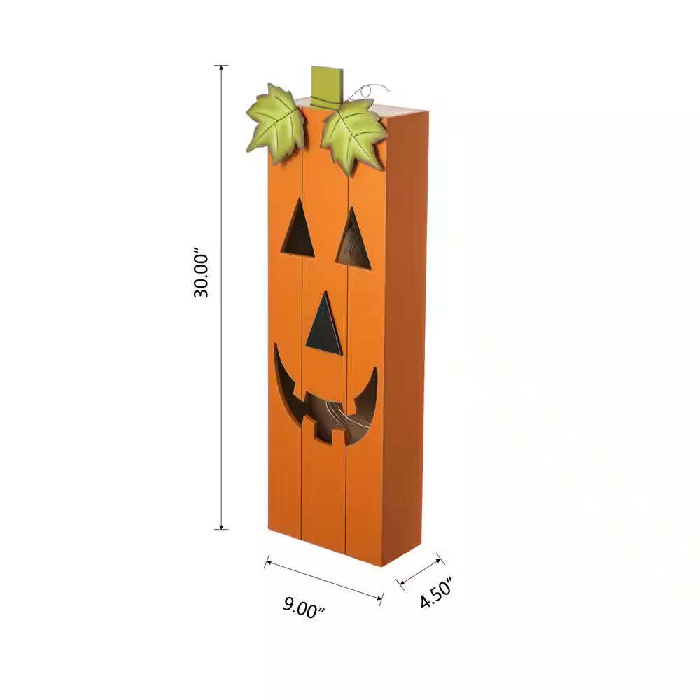 30 In. H Lighted Halloween Yard Standing Decor Wooden Pumpkin Porch Decor