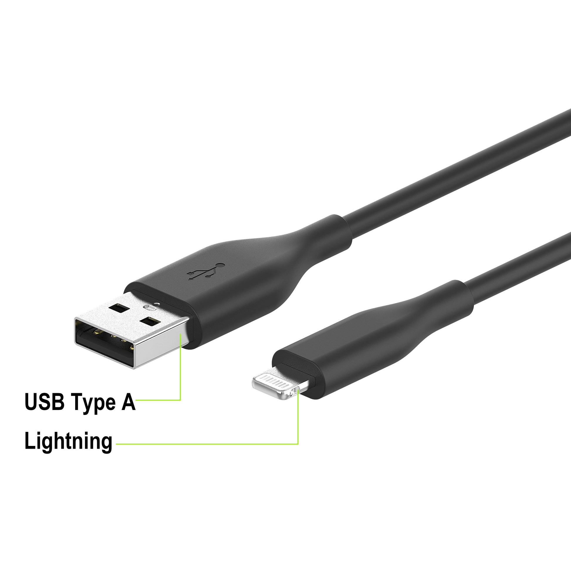 Lightning to Usb-A, 3" Charging & Data Sync Cable, MFI Certified, PVC, Black, Single Pack