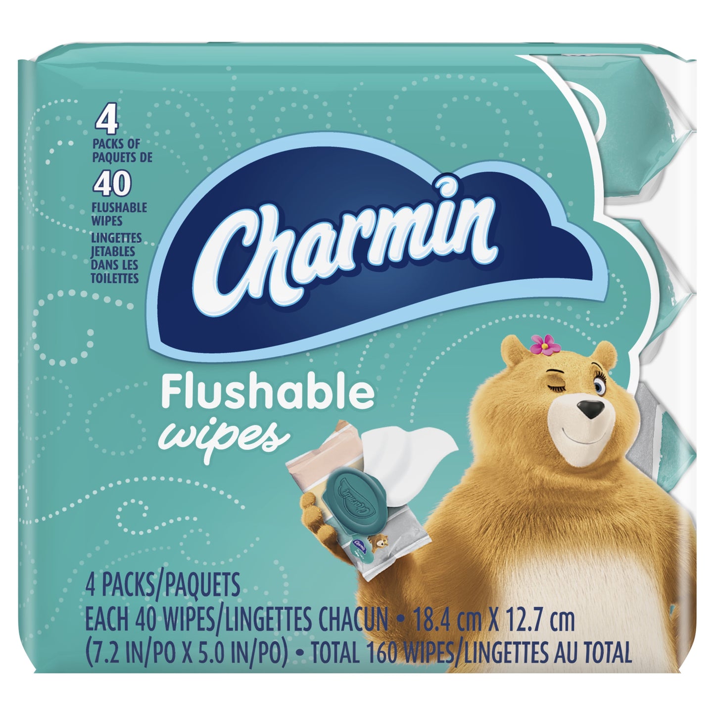 Flushable Wipes, 4 Packs, 40 Wipes per Pack, 160 Total Wipes