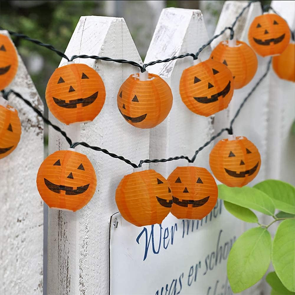 Halloween Pumpkin Lantern String Lights, 8.5Ft Halloween Orange String Lights with 10 Mini Jack-O- Lanterns Pumpkins, Plug in Outdoor Orange Pumpkin Lantern Lights for Halloween Party Decor