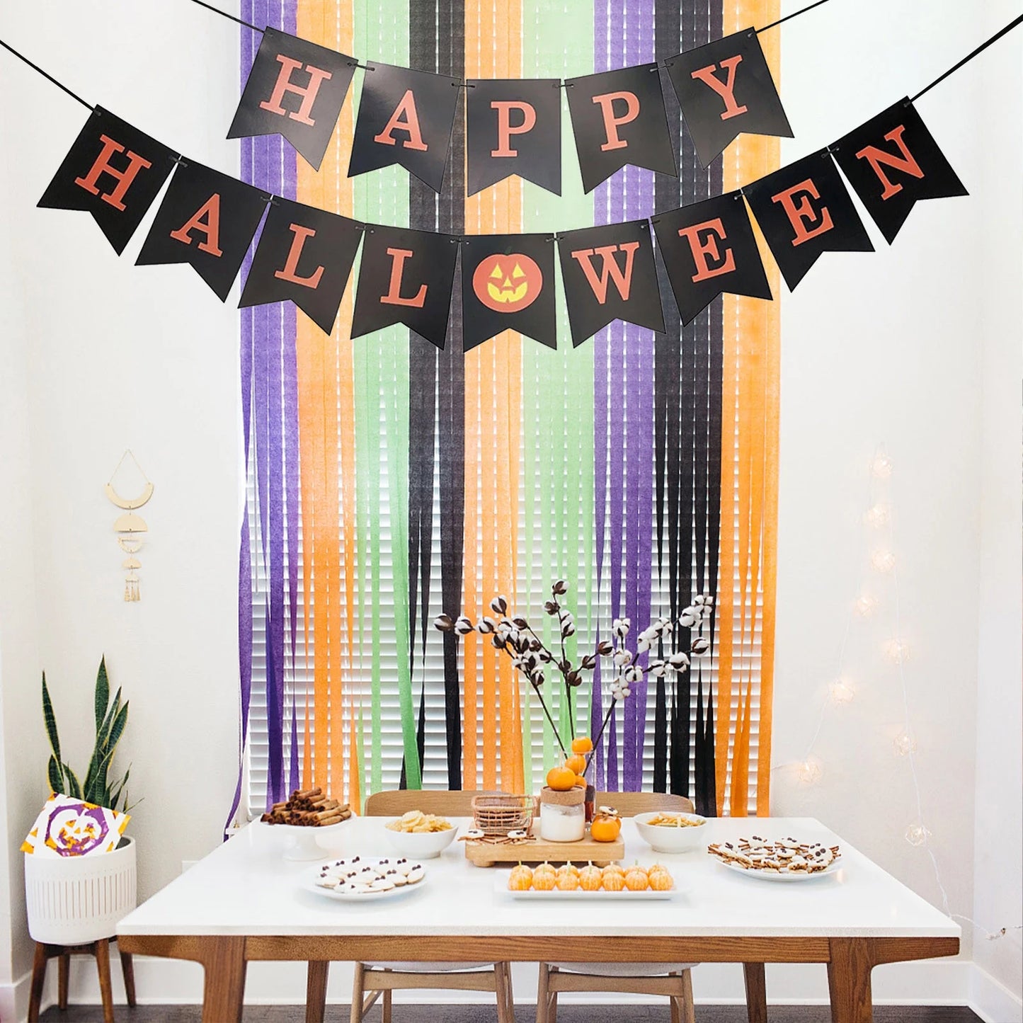 Happy Halloween Banner, Halloween Bunting Banners, Fabric No DIY Required Hanging Banner, Garland Halloween Black Orange Banner, for Halloween Home Office Party Favor Decor Supplies