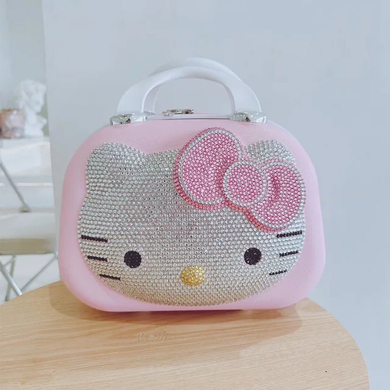Hello Kitty Exquisite Water Diamond Suitcase Cartoon Cosmetic Case Large-Capacity Multi-Functional Travel Case Birthday Gift