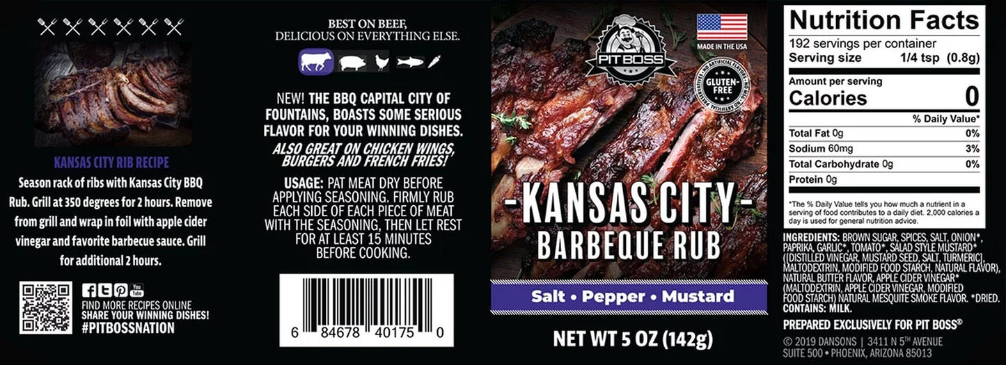 Kansas City Barbeque Dry Rub Mixed Seasoning with Salt & Pepper Mustard, 5 Oz