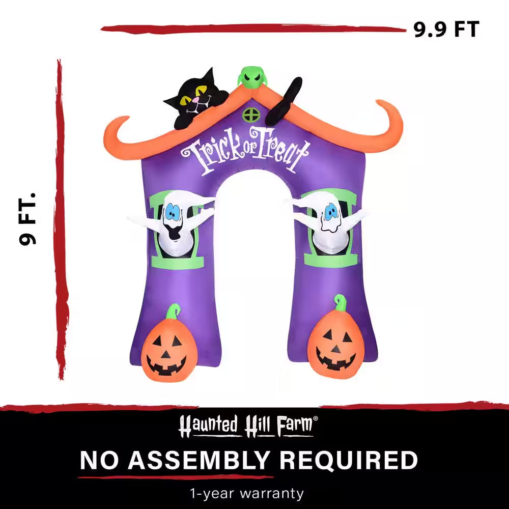 9 Ft. Inflatable Pre-Lit Trick or Treat Walkway Arch with Black Cat, Jack-O-Lantern and Ghost