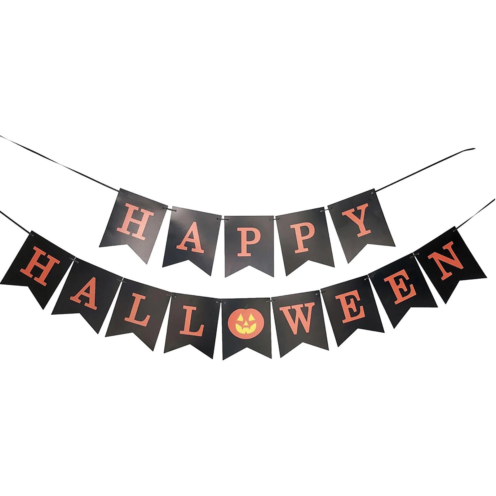 Happy Halloween Banner, Halloween Bunting Banners, Fabric No DIY Required Hanging Banner, Garland Halloween Black Orange Banner, for Halloween Home Office Party Favor Decor Supplies