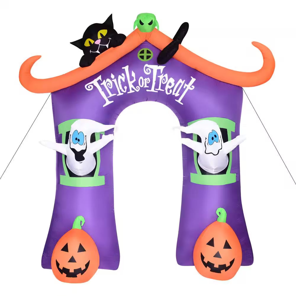 9 Ft. Inflatable Pre-Lit Trick or Treat Walkway Arch with Black Cat, Jack-O-Lantern and Ghost