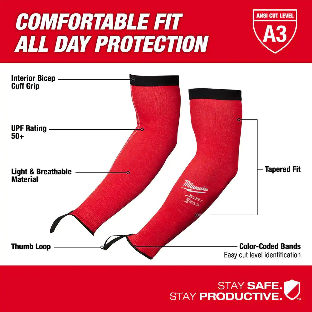 16 In. Red 4-Way Stretch Cut 3 Resistant Protective Arm Sleeves