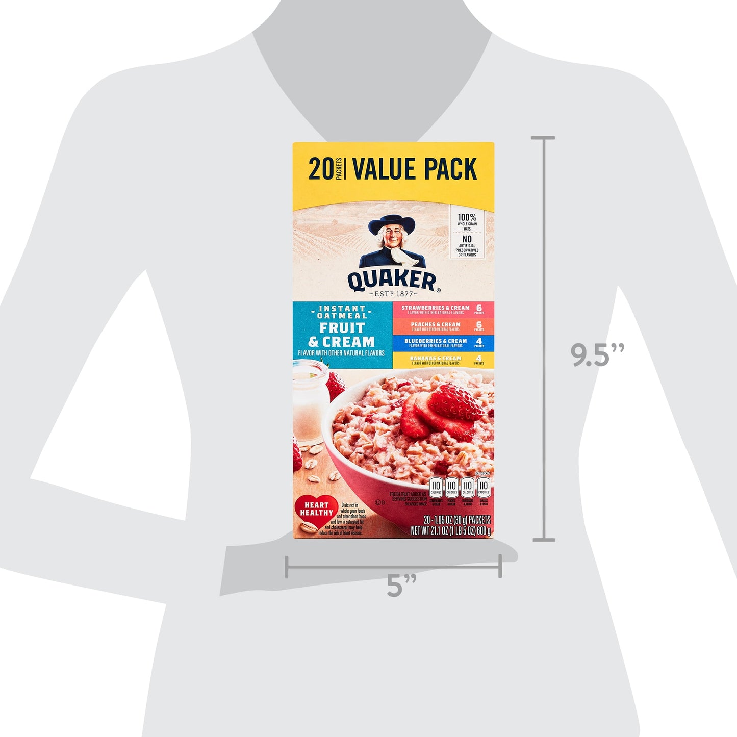 Instant Oatmeal, Fruit & Cream Variety Pack, Quick Cook Oatmeal, 1.1 Oz Packets, 20 Pack