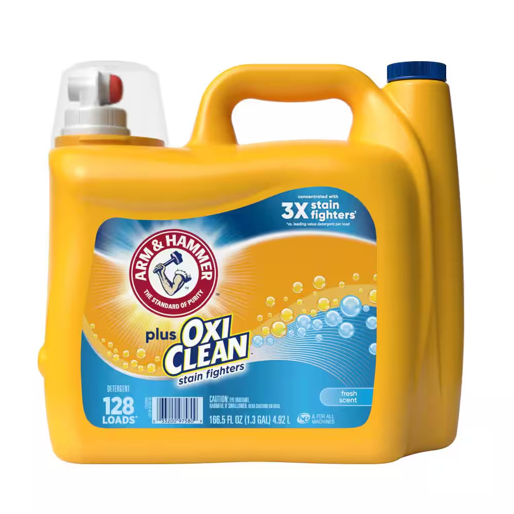 166.5 Oz. Fresh Scent plus Oxiclean Liquid Laundry Detergent, 128 Loads