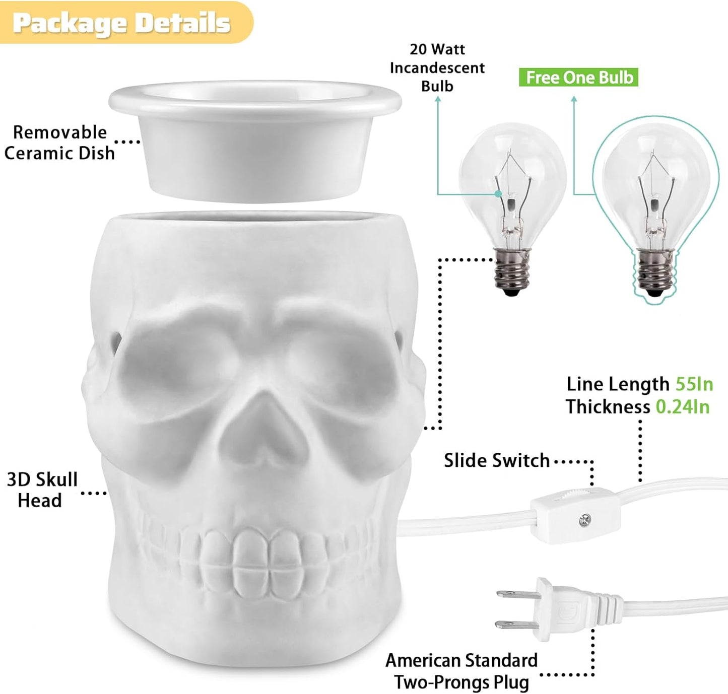 Halloween Wax Melt Warmer, Ceramic Skull Scentsy Wax Warmer for Scented Wax Melts, Electric Wax Melter Warmer for Candle & Fragrance Cubes