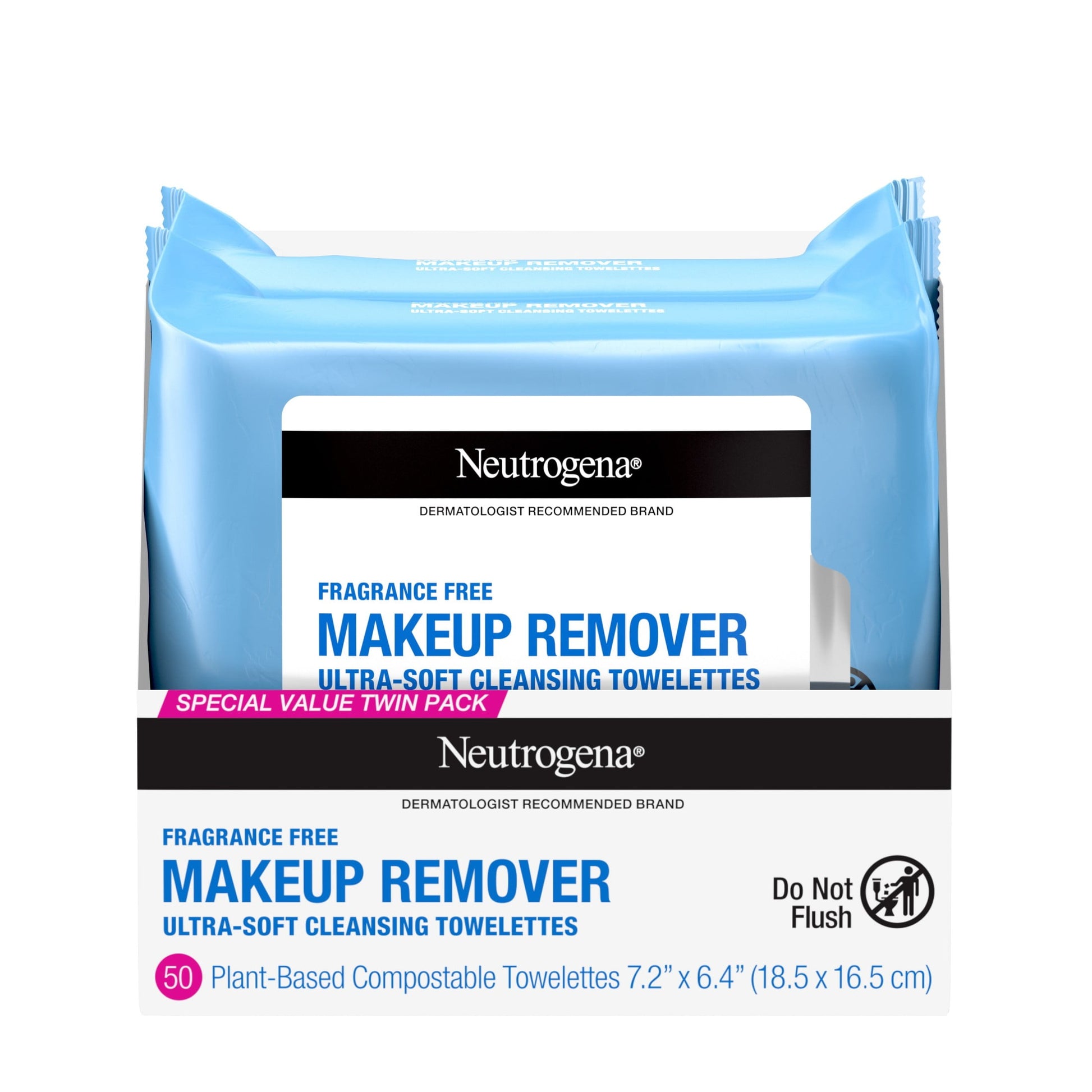 Fragrance Free Makeup Remover Wipes, Face Cleansing Towelettes, 25 Count, 2 Pack