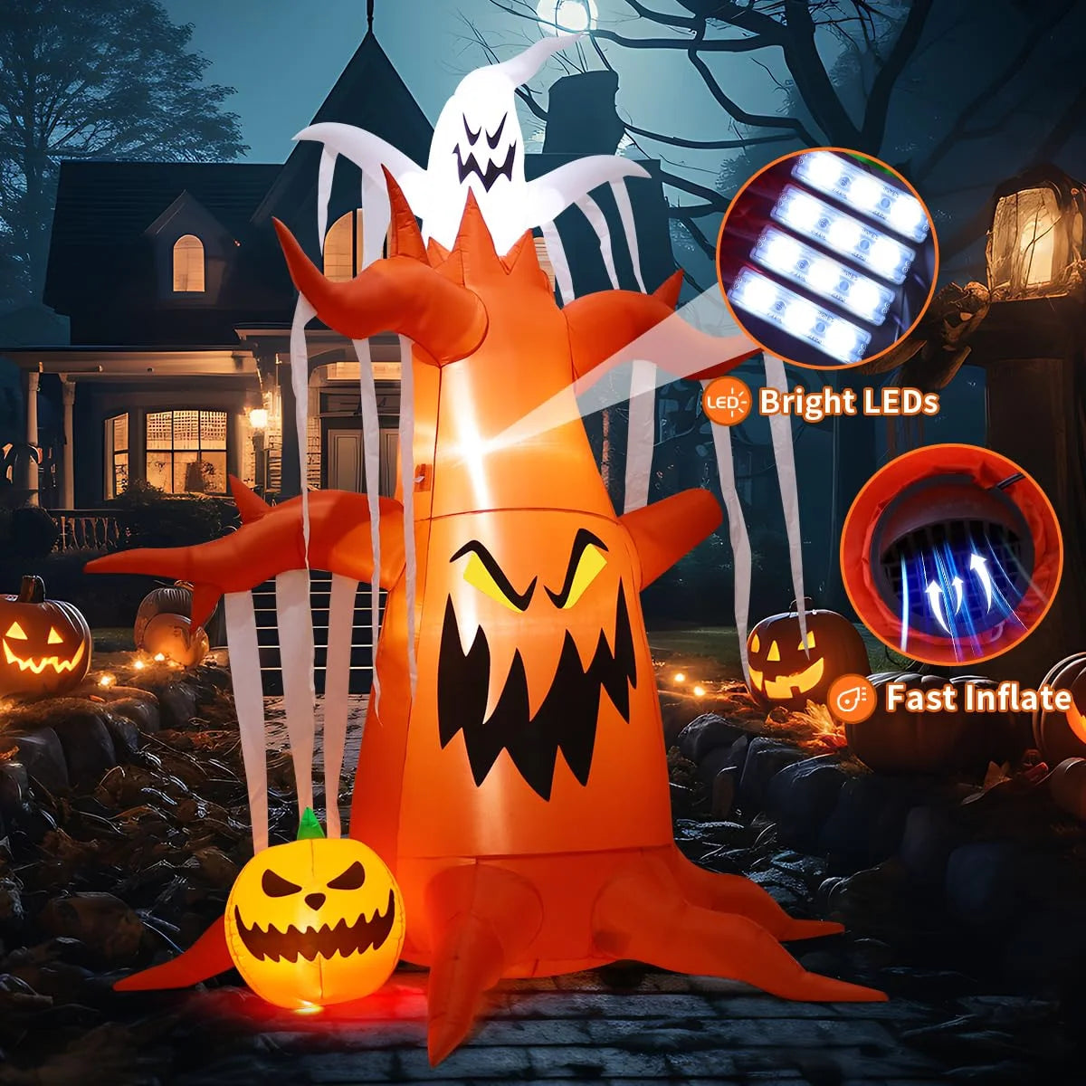 Halloween Inflatable 9.8 FT Halloween Tree Inflatable, Inflatable Halloween Tree Halloween Blow up Ghost Tree with Built-In Lights, Outdoor Halloween Decorations Clearance for Halloween/Holiday