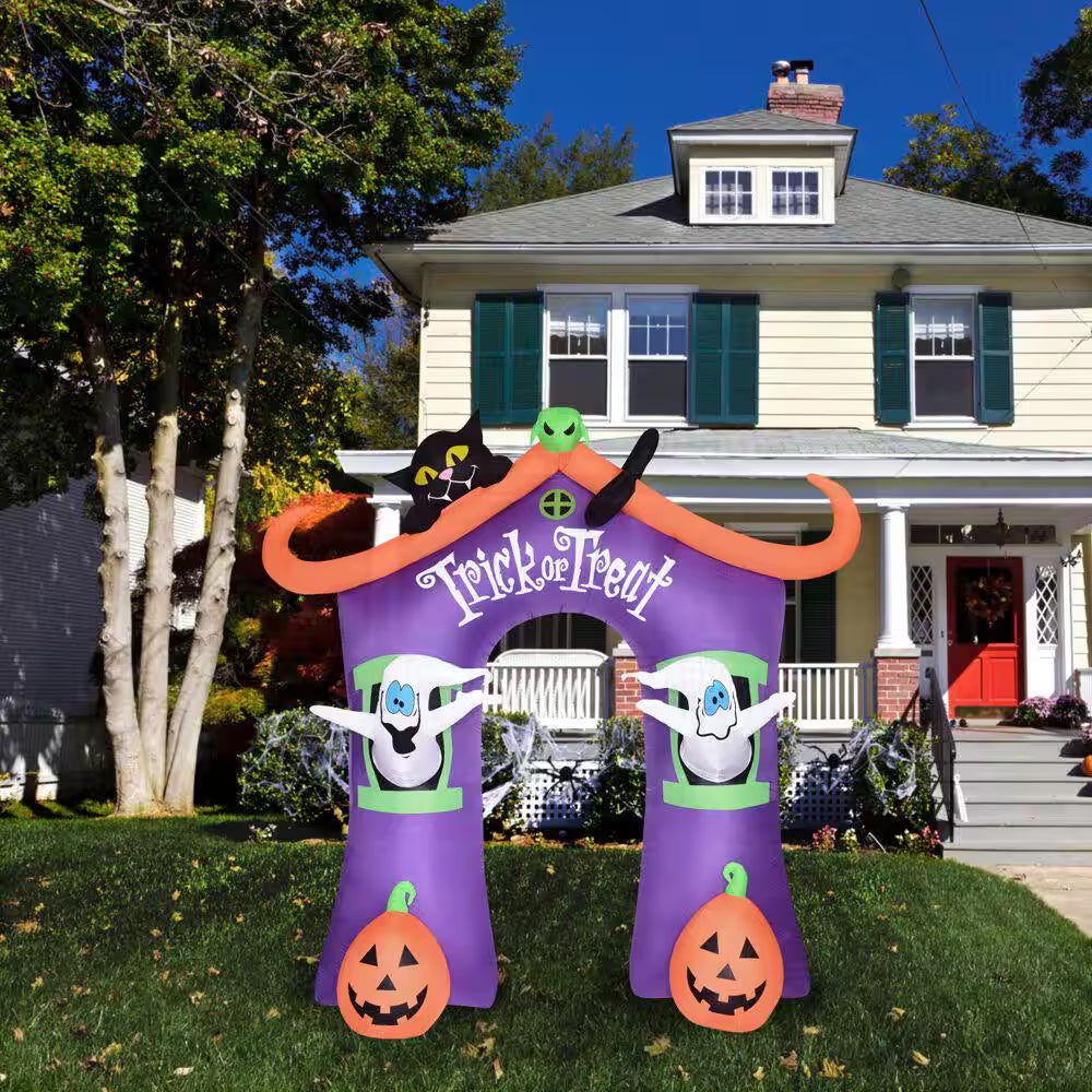 9 Ft. Inflatable Pre-Lit Trick or Treat Walkway Arch with Black Cat, Jack-O-Lantern and Ghost