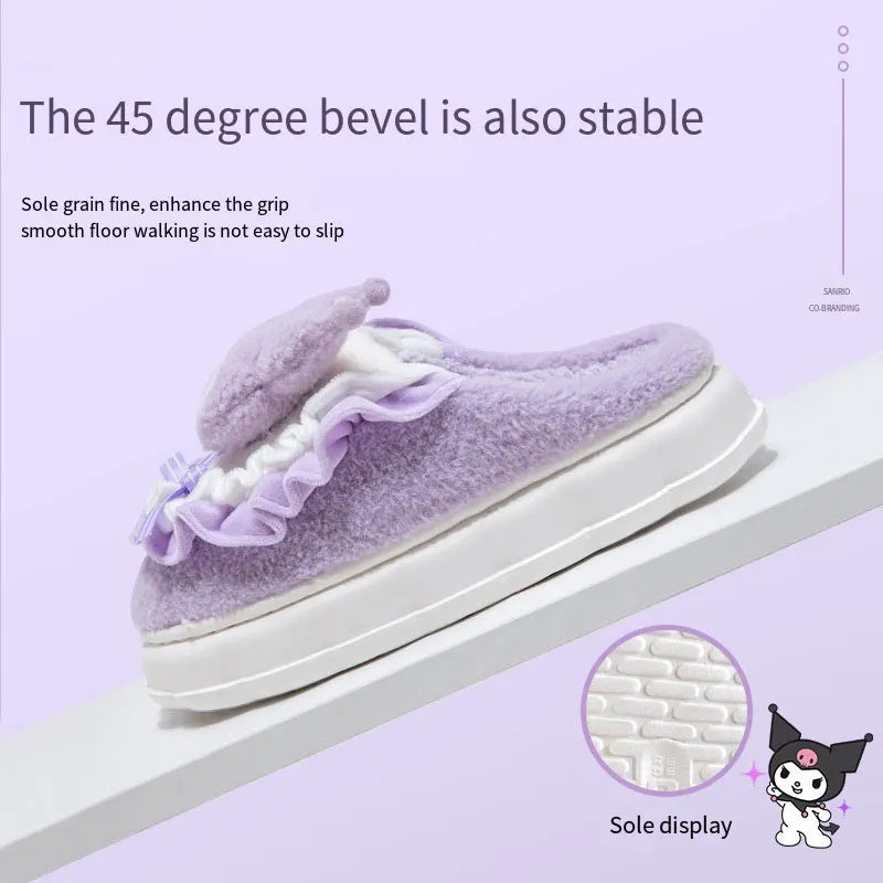 Sanrio Hello Kitty Cotton Slippers for Women My Melody Winter Thick Soft Sole Slides Indoor Floor Flat Home Non-Slip Shoes