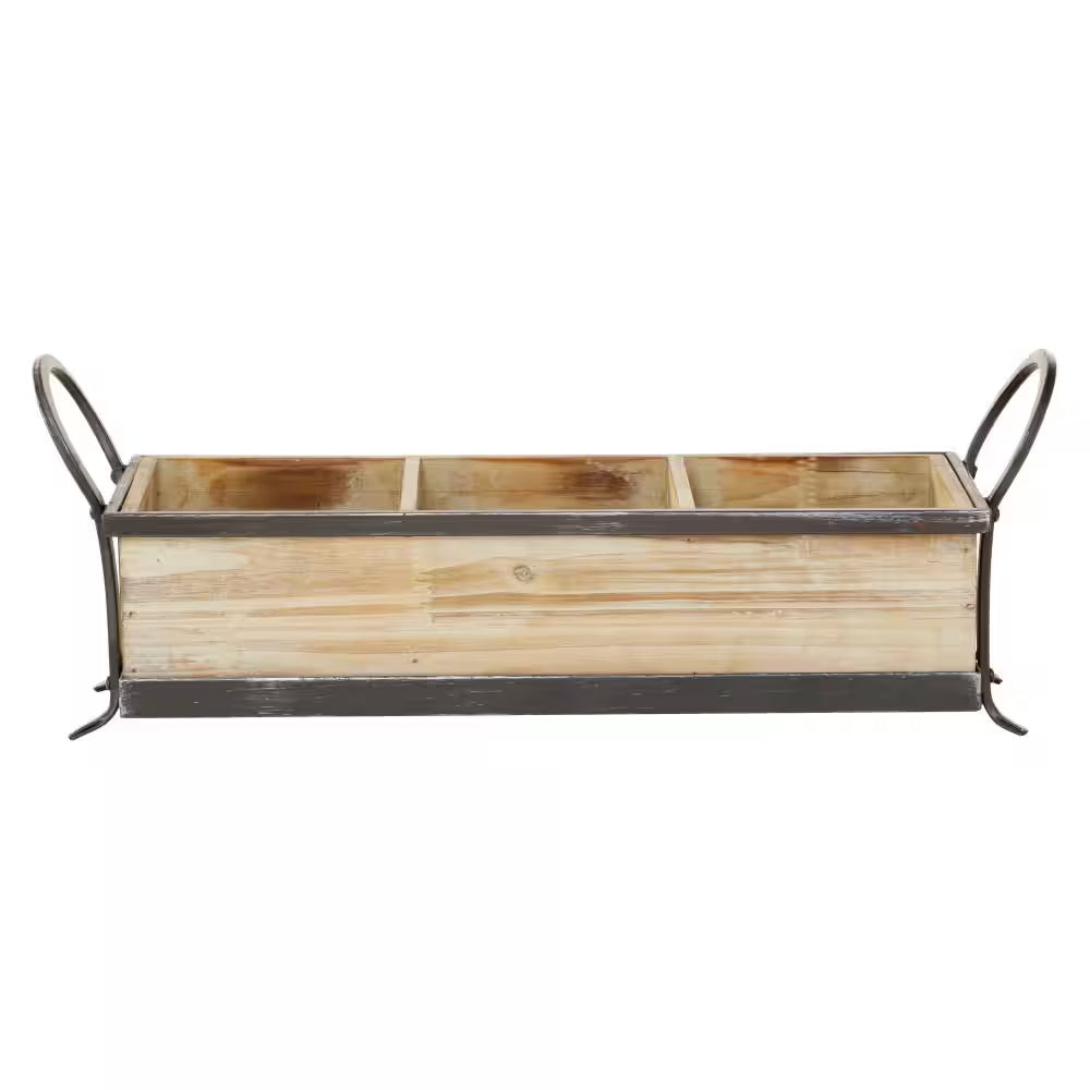 Brown Wood Decorative Tray with Dividers