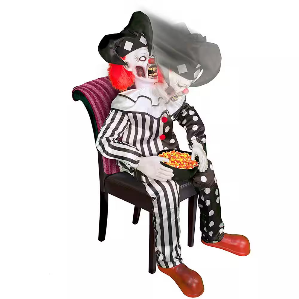 Hartley the Sitting Scare Clown by Tekky, Premium Talking Halloween Animatronic, Plug-In or Battery