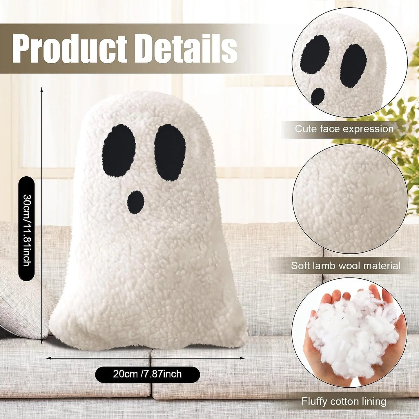 2 Pcs Halloween Throw Pillows Decorative Spooky Pillows for Sofa Bed Couch Stuffed Halloween Pillow for Party Outdoor Home Decorations Ghost Decor Cushion (11.81 X 7.87 Inch)