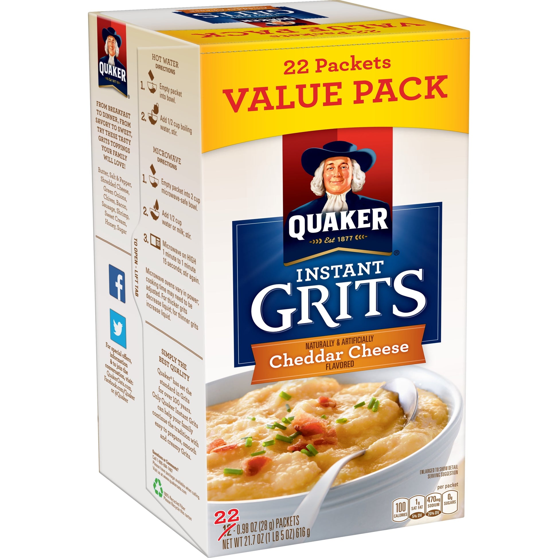 , Instant Grits, Cheddar Cheese, 0.99 Oz, 22 Packets