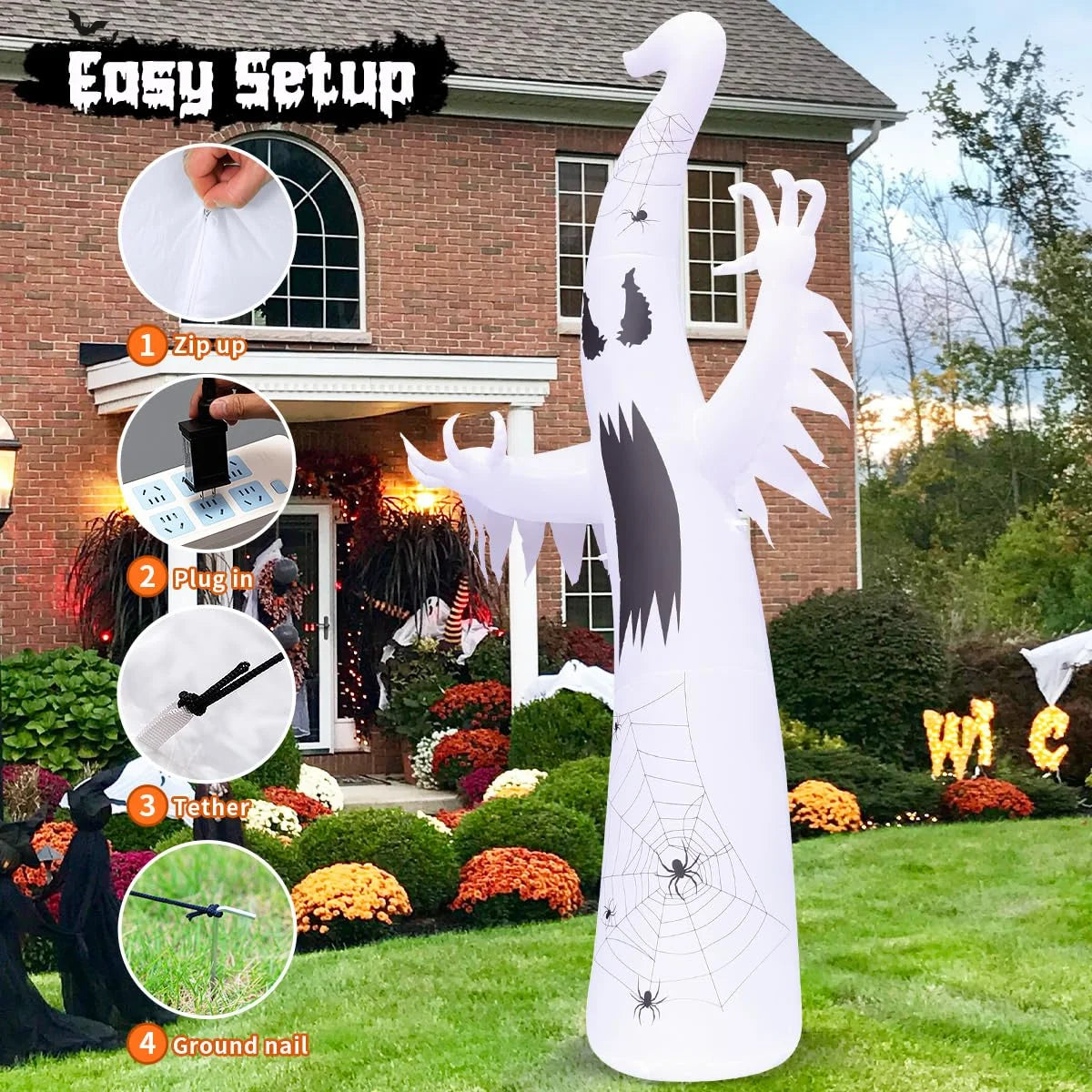 Halloween Inflatable 11.8 FT Inflatable Halloween Ghost, Inflatable Halloween Ghost Scary Blow up Ghost with LED Lights, Outdoor Halloween Decorations Clearance for Halloween/Holiday/Party