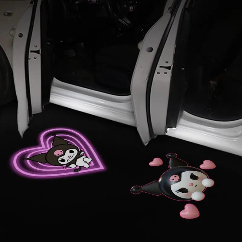Kawaii Sanrio Car Projector Lamp Hello Kitty Cartoon Hd Welcome Lamp Laser Wireless Sensor Car Decoration Accessories Supplies