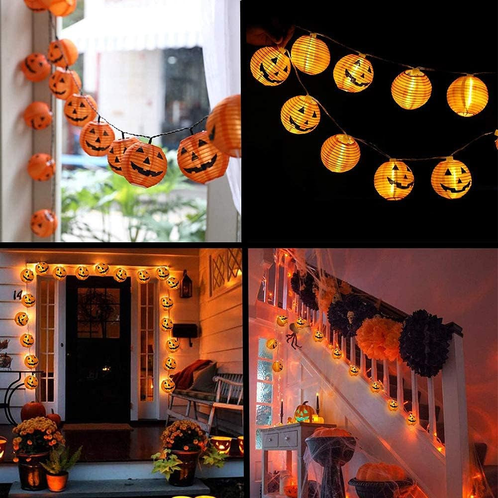 Halloween Pumpkin Lantern String Lights, 8.5Ft Halloween Orange String Lights with 10 Mini Jack-O- Lanterns Pumpkins, Plug in Outdoor Orange Pumpkin Lantern Lights for Halloween Party Decor