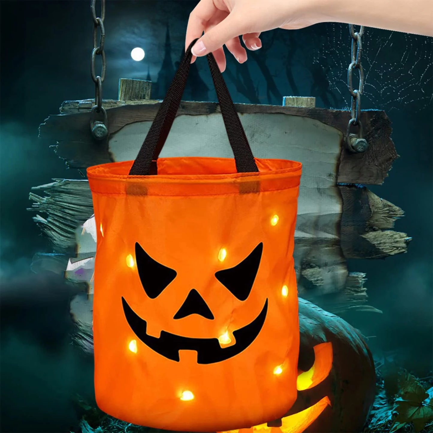 Candy Bags with LED Light Trick or Treat Bags Party Bags with Grimace Multipurpose Reusable Bucket for Kids Supplies Favors