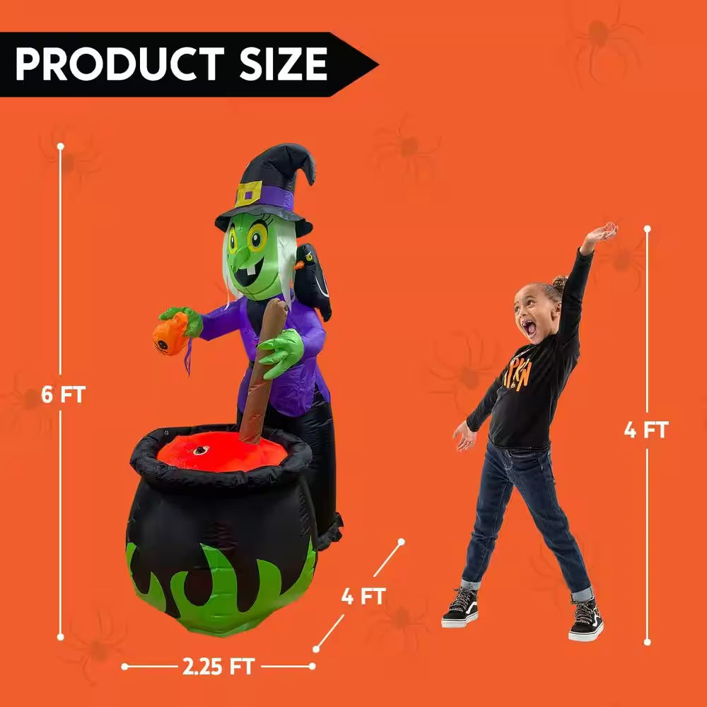 6 Ft. Multi-Color Halloween Inflatable Witch Made of Polyester